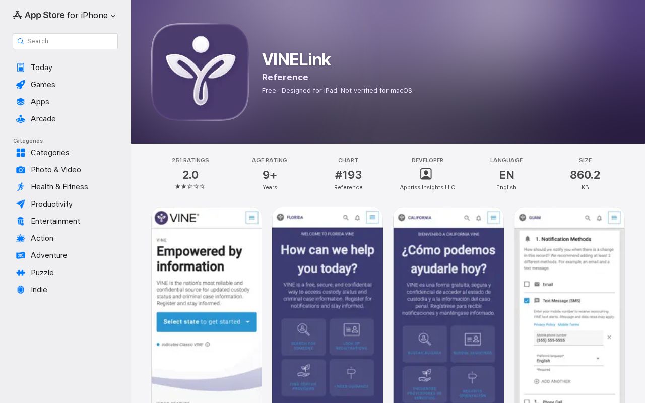 Official VINELink mobile application listing